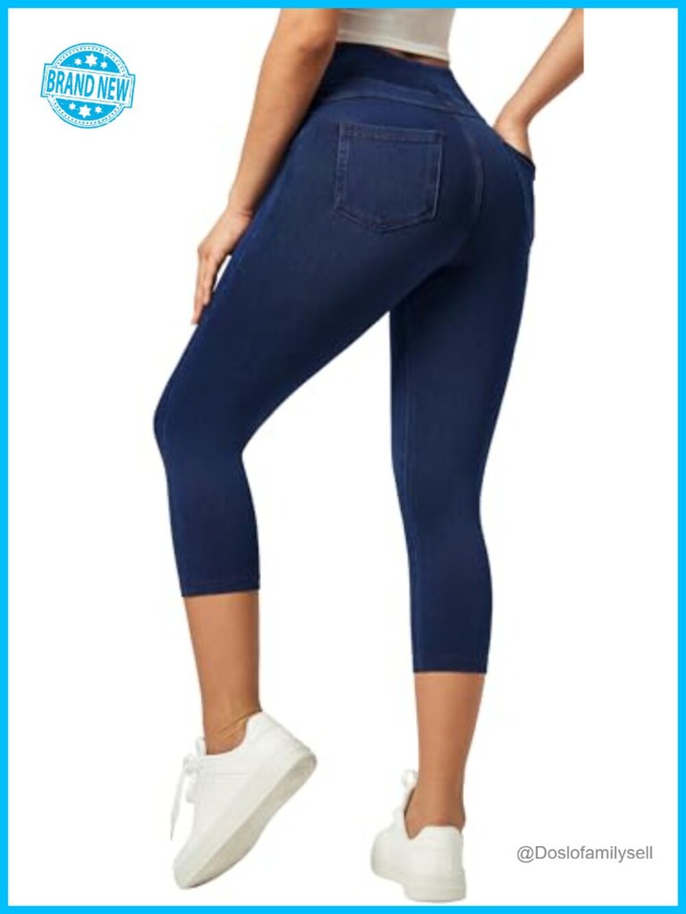 Stretchy Pull On Capri Jeans High Waist Butt Lift Denim Leggings